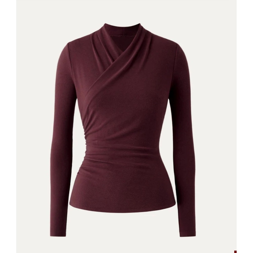 OGL Women's Draped Wrap Long Sleeve Top in Burgundy